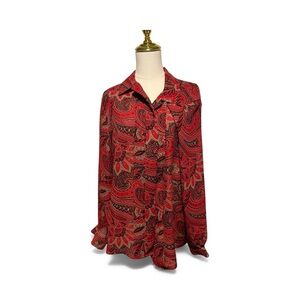 Alfred Dunner Paisley Blouse Red Black Gold Retro 80s 90s Size xl